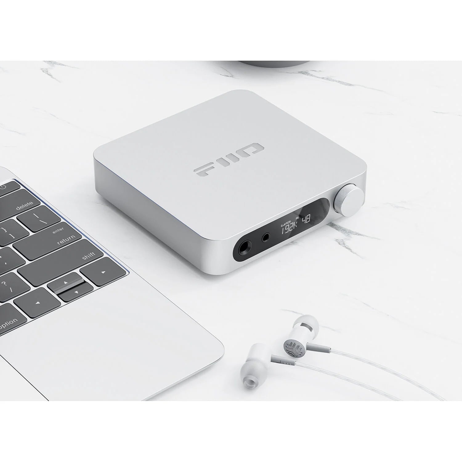 FiiO K11 headphone amplifier and DAC, in black, front view