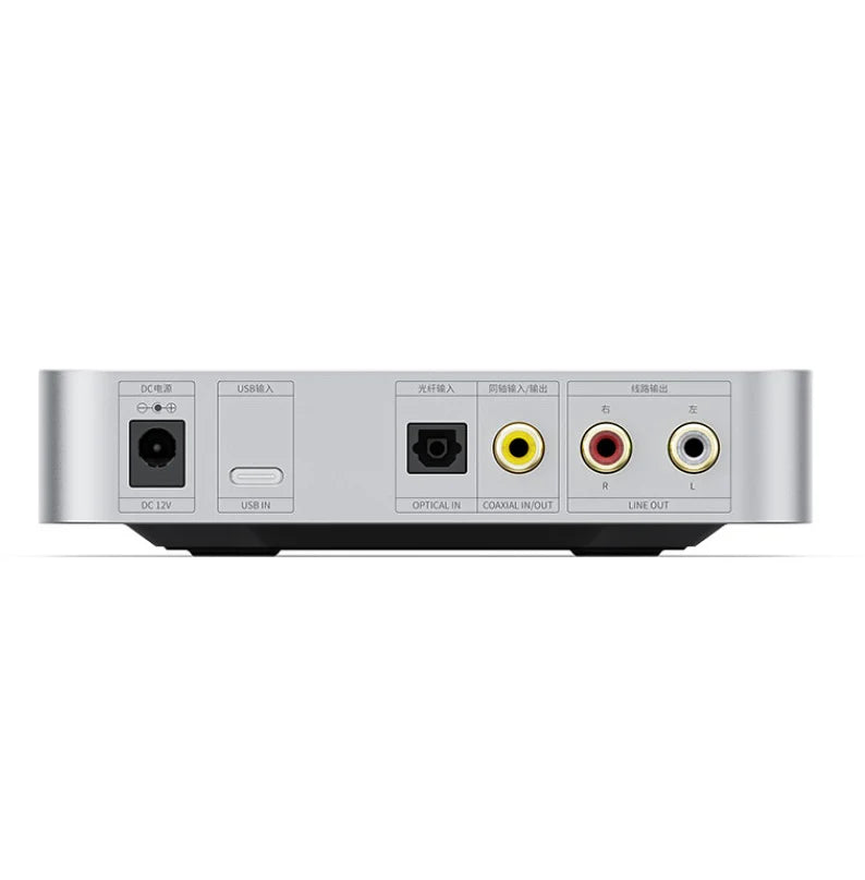 FiiO K11 headphone amplifier and DAC, in silver, rear view