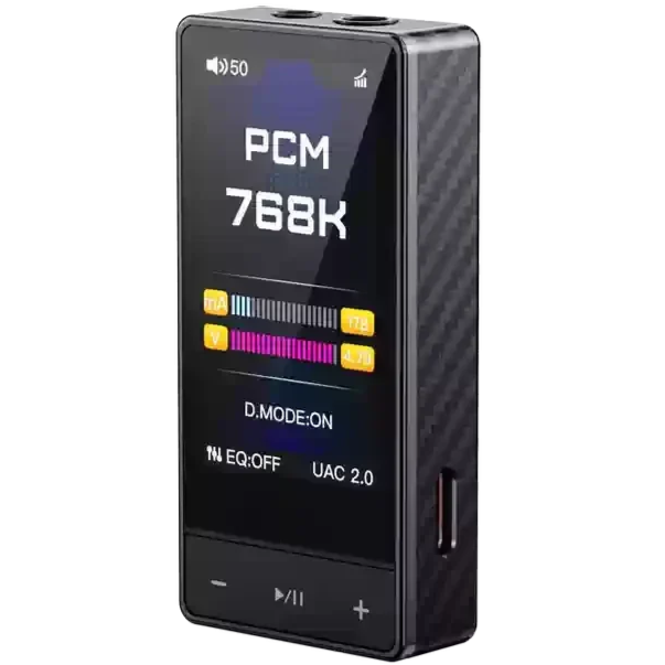 FiiO QX13 portable DAC and headphone amplifier in titanium gold, featuring ES9027S Pro audio chip and compact design.