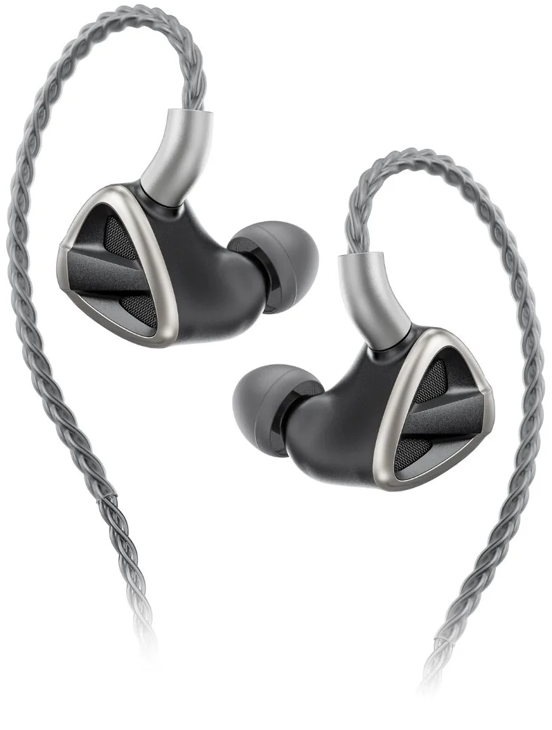 FiiO FH19 in-ear headphones with black and silver design, showing the earbuds and cable for high-quality audio listening.