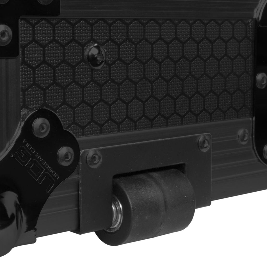 UDG Ultimate Flightcase for XDJ-RX3 with laptop tray and wheels, featuring durable design and easy mobility.