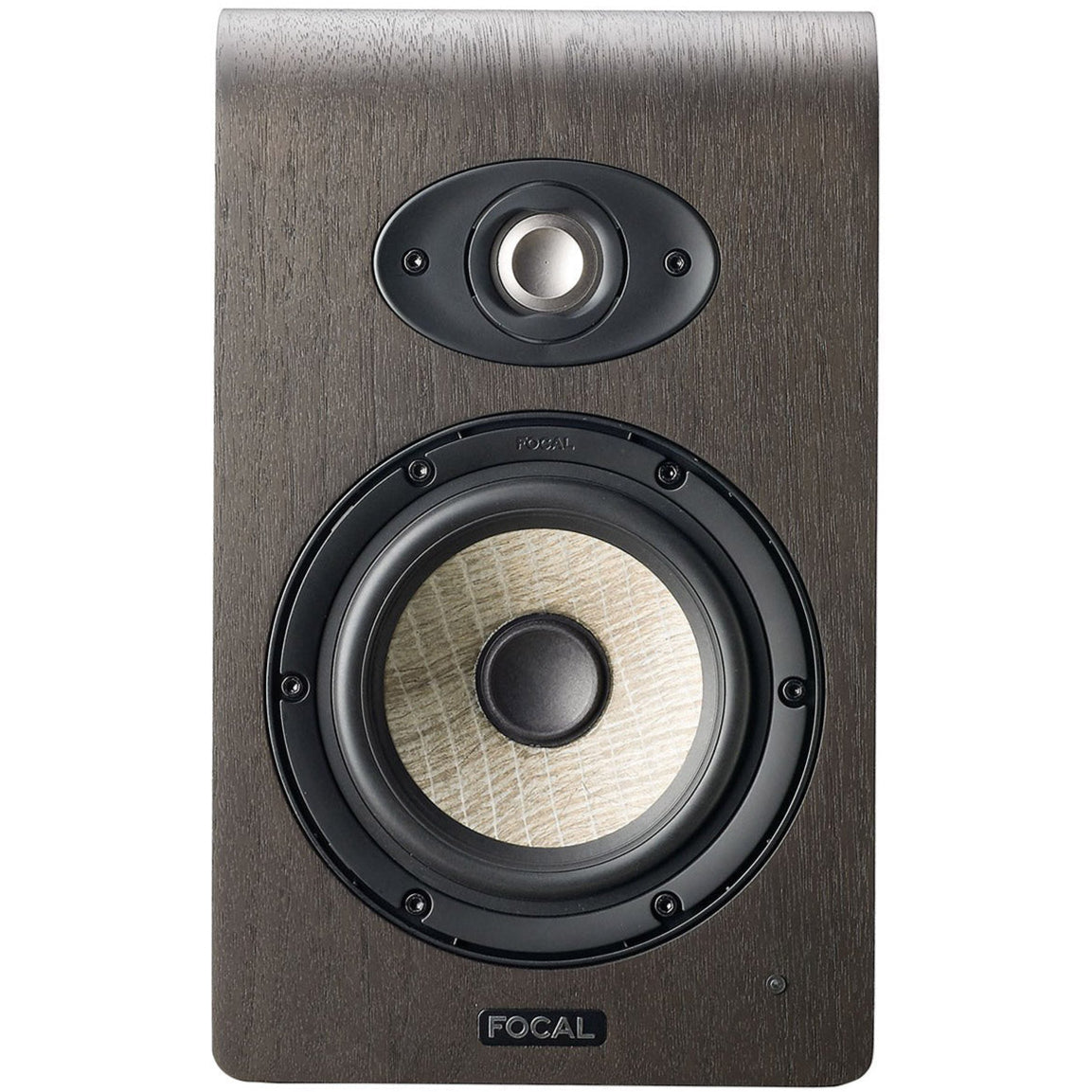 Focal Shape 50 active nearfield monitors showing sleek black speakers with control knobs and front grille design.