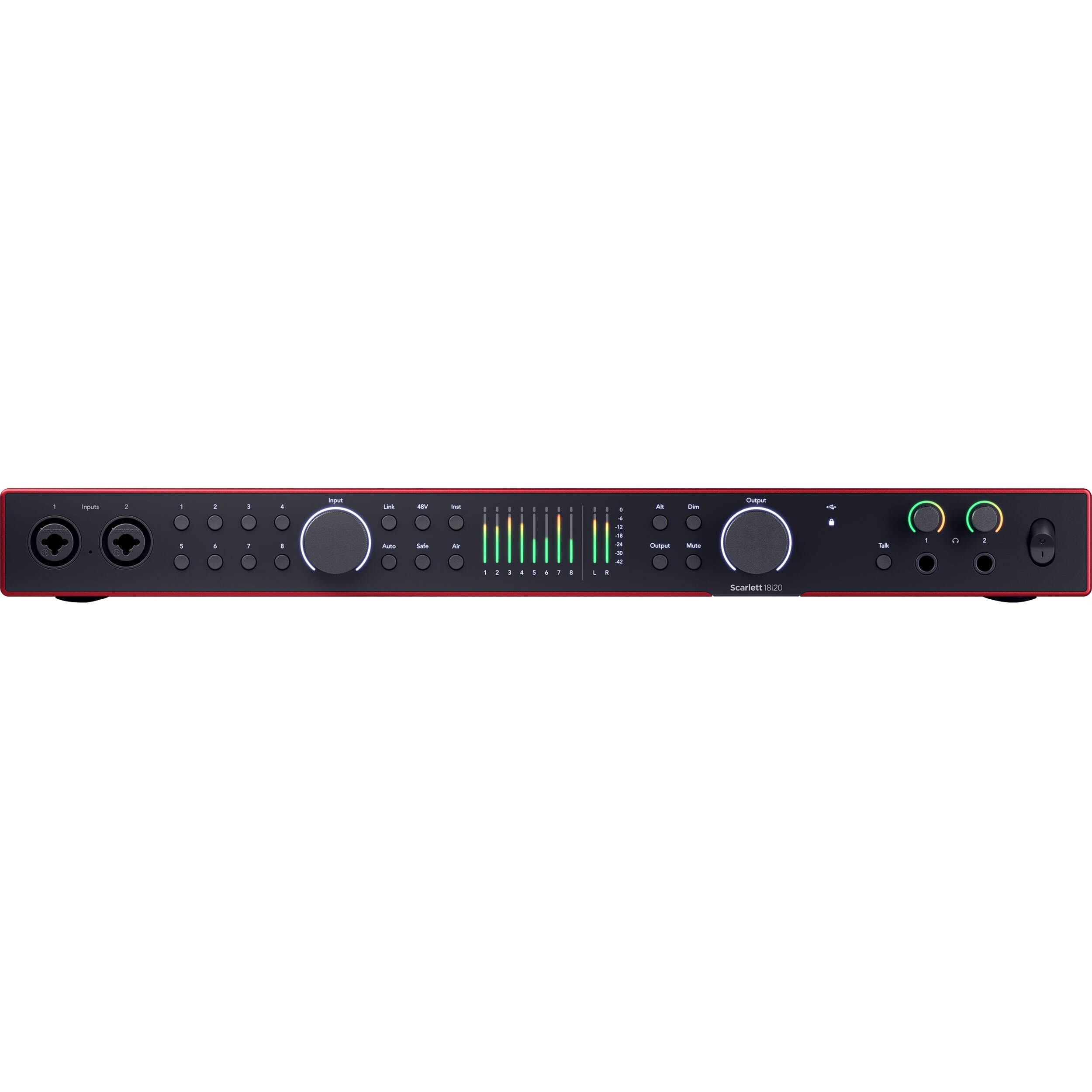 Focusrite Scarlett 18i20 4th Gen audio interface, front panel controls