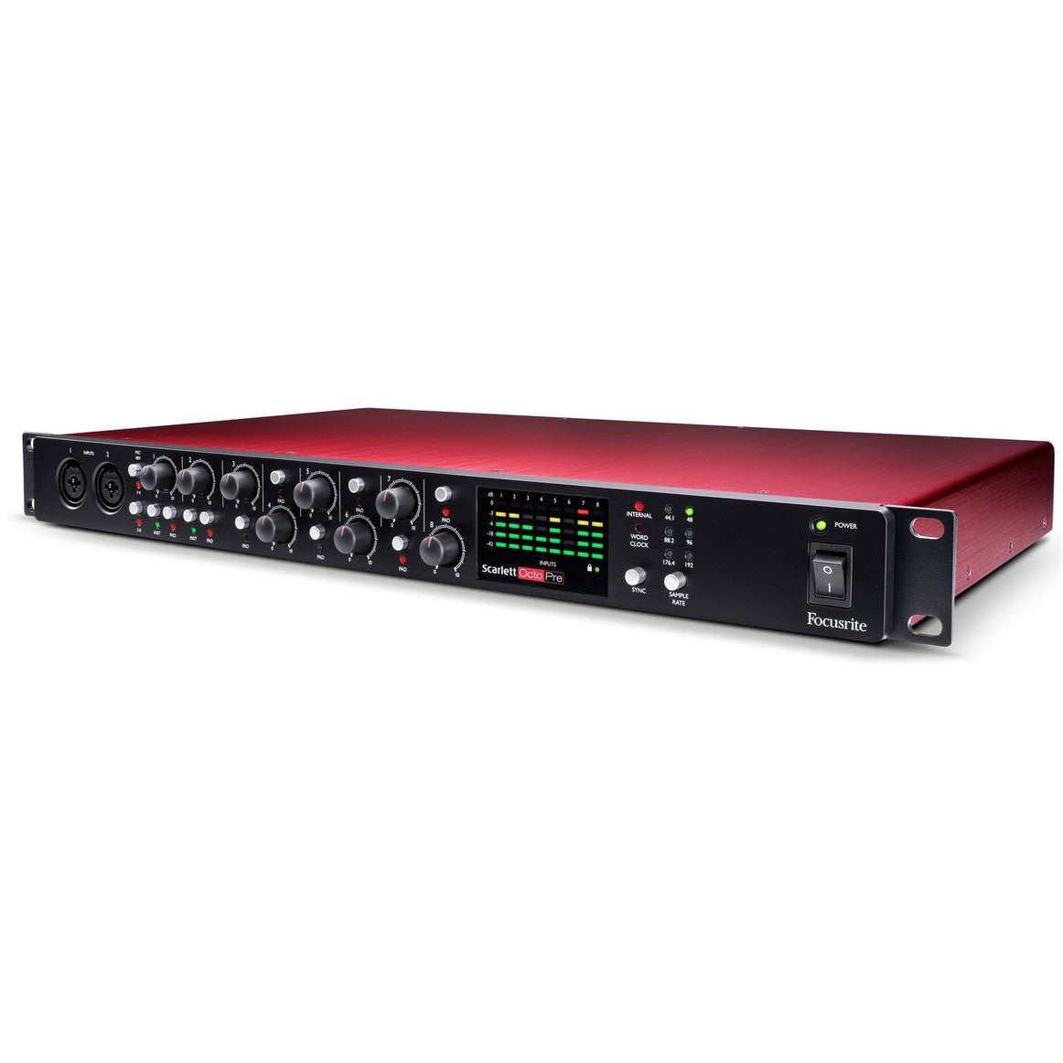 Focusrite Scarlett OctoPre microphone preamp unit with multiple input channels and professional audio interface features.
