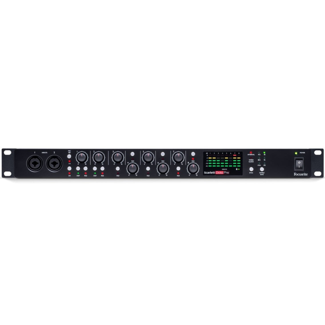 Focusrite Scarlett OctoPre microphone preamp with multiple input channels and professional audio interface features.