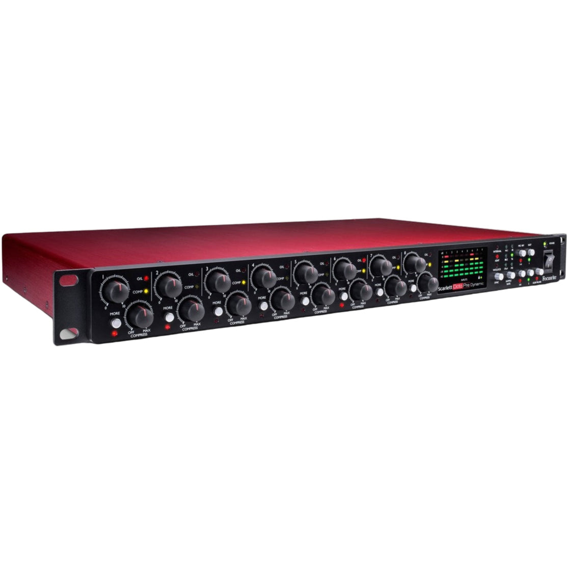 Focusrite Scarlett OctoPre Dynamic microphone preamp interface with multiple input channels and professional audio controls.
