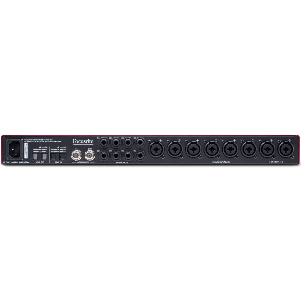 Focusrite Scarlett OctoPre Dynamic microphone preamp unit with multiple input channels and control knobs.