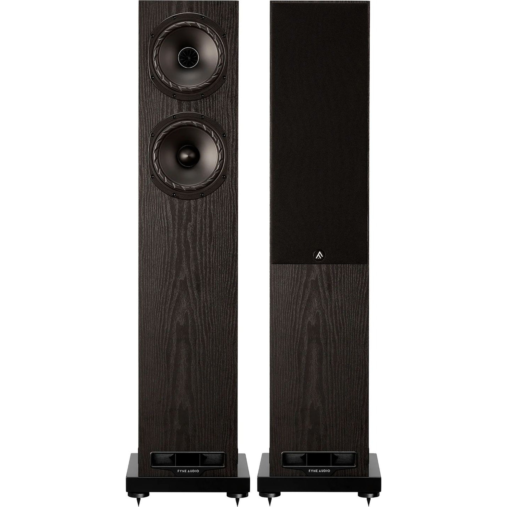 Fyne Audio F501E passive floorstanding speaker with sleek black finish and multiple driver units for high-quality sound.