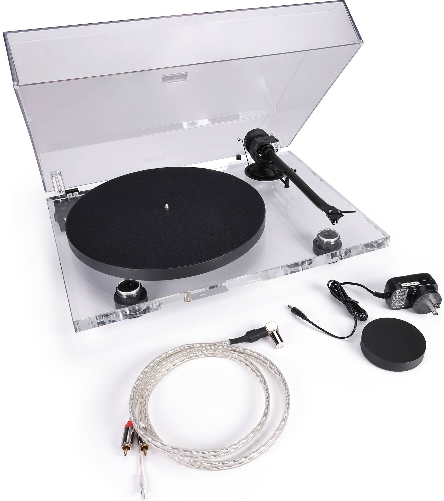 Pro-Ject XA B turntable with sleek black finish and tonearm, showcasing its high-quality design and build.