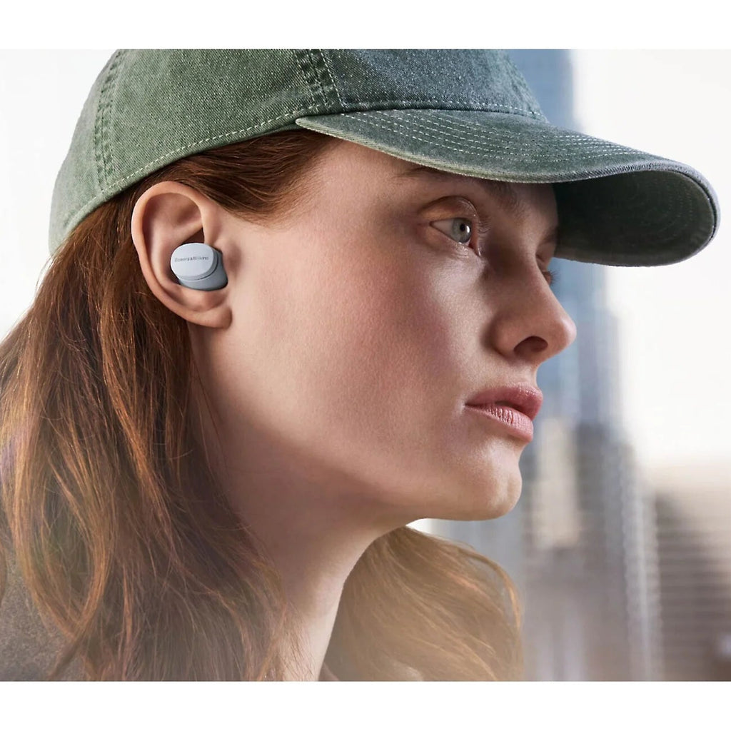 Bowers & Wilkins Pi6 wireless in-ear headphones with sleek black design and in-ear fit, shown from the side.