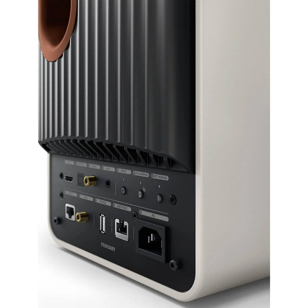 KEF LS50 Wireless II wireless speakers with sleek black finish and modern design, showing the compact speaker units.