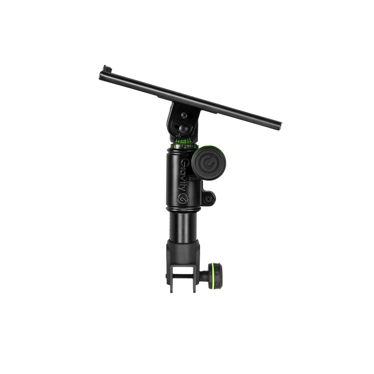 Gravity FT 01 MT B speaker stands shown with black metal construction and adjustable height for audio equipment.