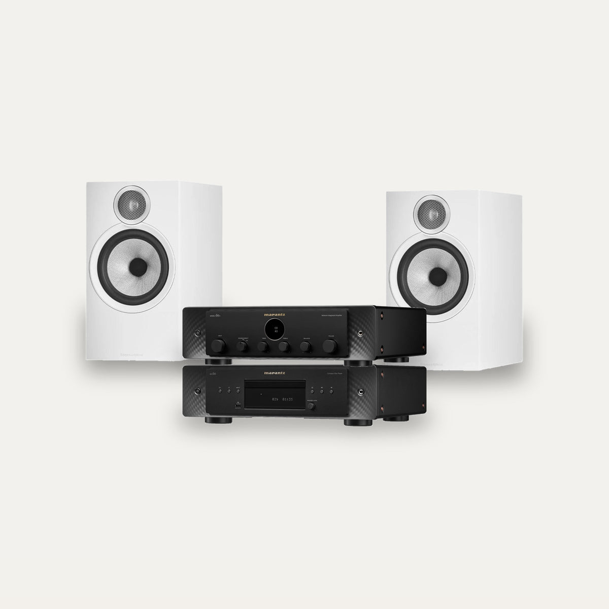 Marantz MODEL 60n + CD 60 + Bowers & Wilkins 606 S3 System – Amplifier Finish Black, CD Player Finish Black, Speaker Finish White
