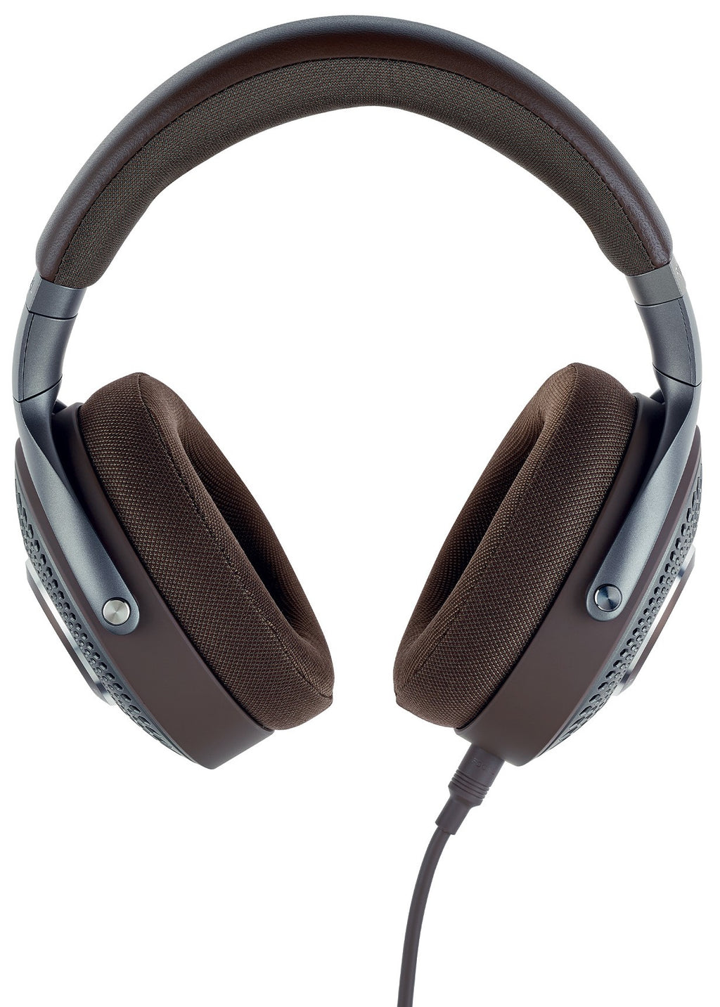 Focal Hadenys wired headphones with a close-up of the earcup and cable connection showing the sleek design and branding.