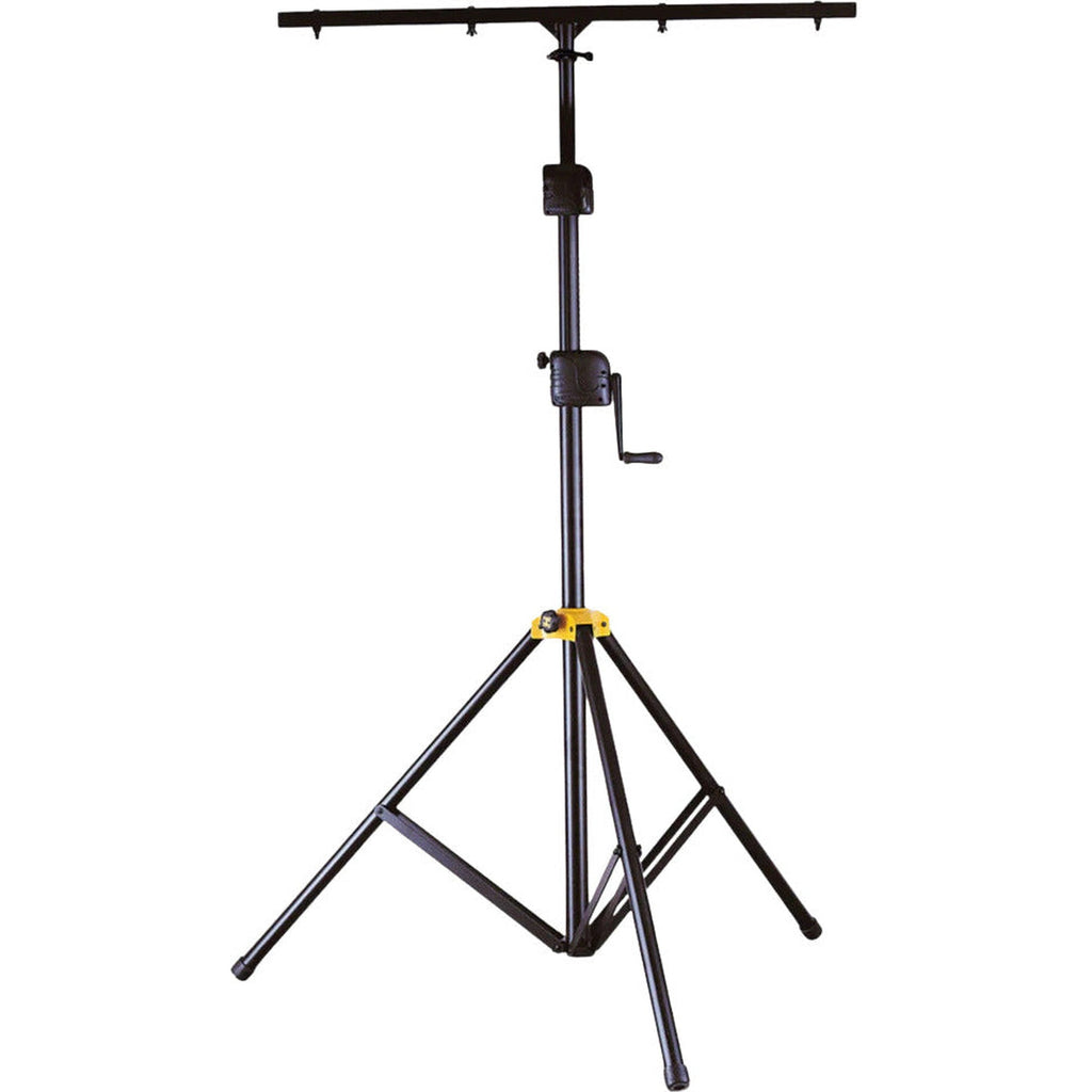 Hercules Stands LS700B PA speaker stands with adjustable height locking mechanisms, black metal construction, and secure tripod base