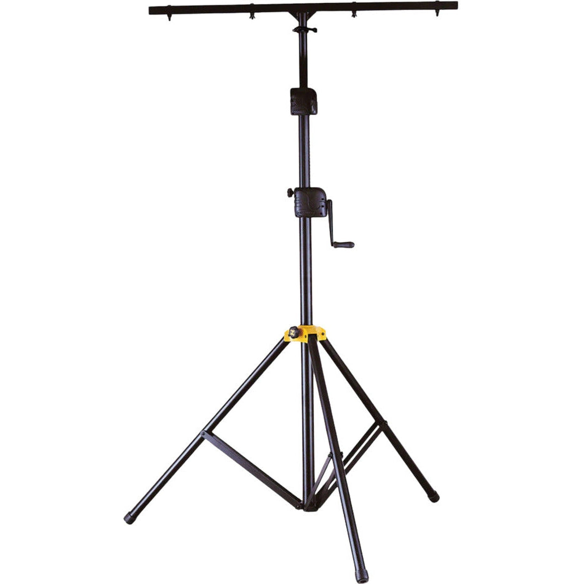 Hercules Stands LS700B PA speaker stands with adjustable height locking mechanisms, black metal construction, and secure tripod base