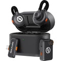 Hollyland Lark M2S Mini Combo (2RX - Camera & USB-C) wireless microphone system, front view.