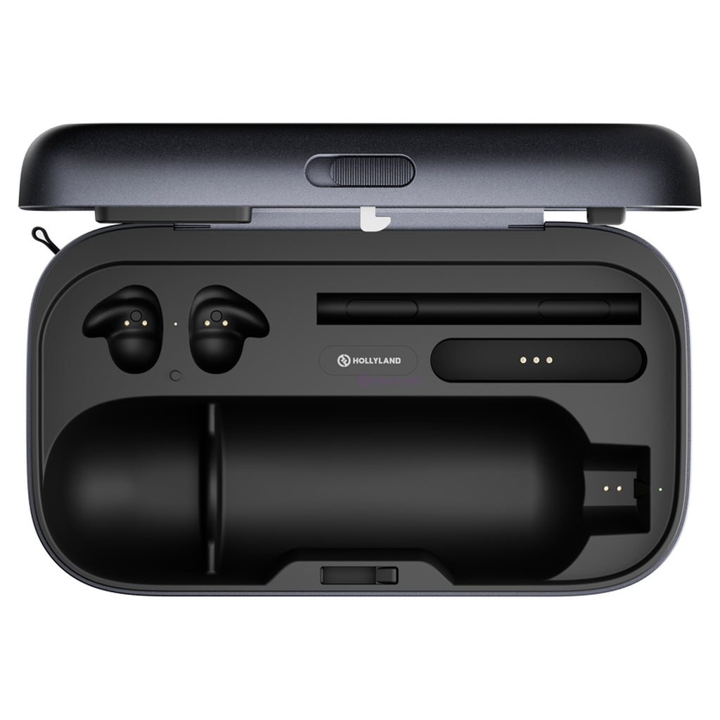 Hollyland MELO P1 charging case with microphone and earphones
