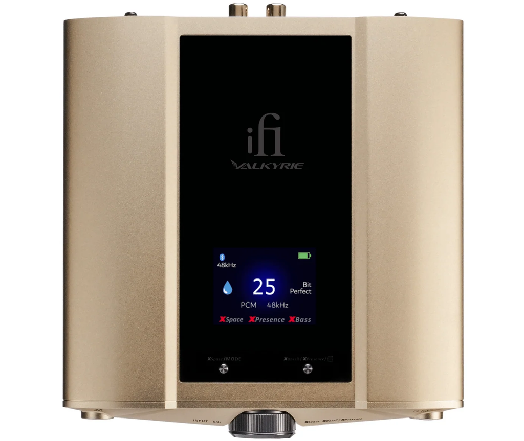 iFi Audio iDSD Valkyrie headphone amplifier and DAC showing front panel with digital and analog input options