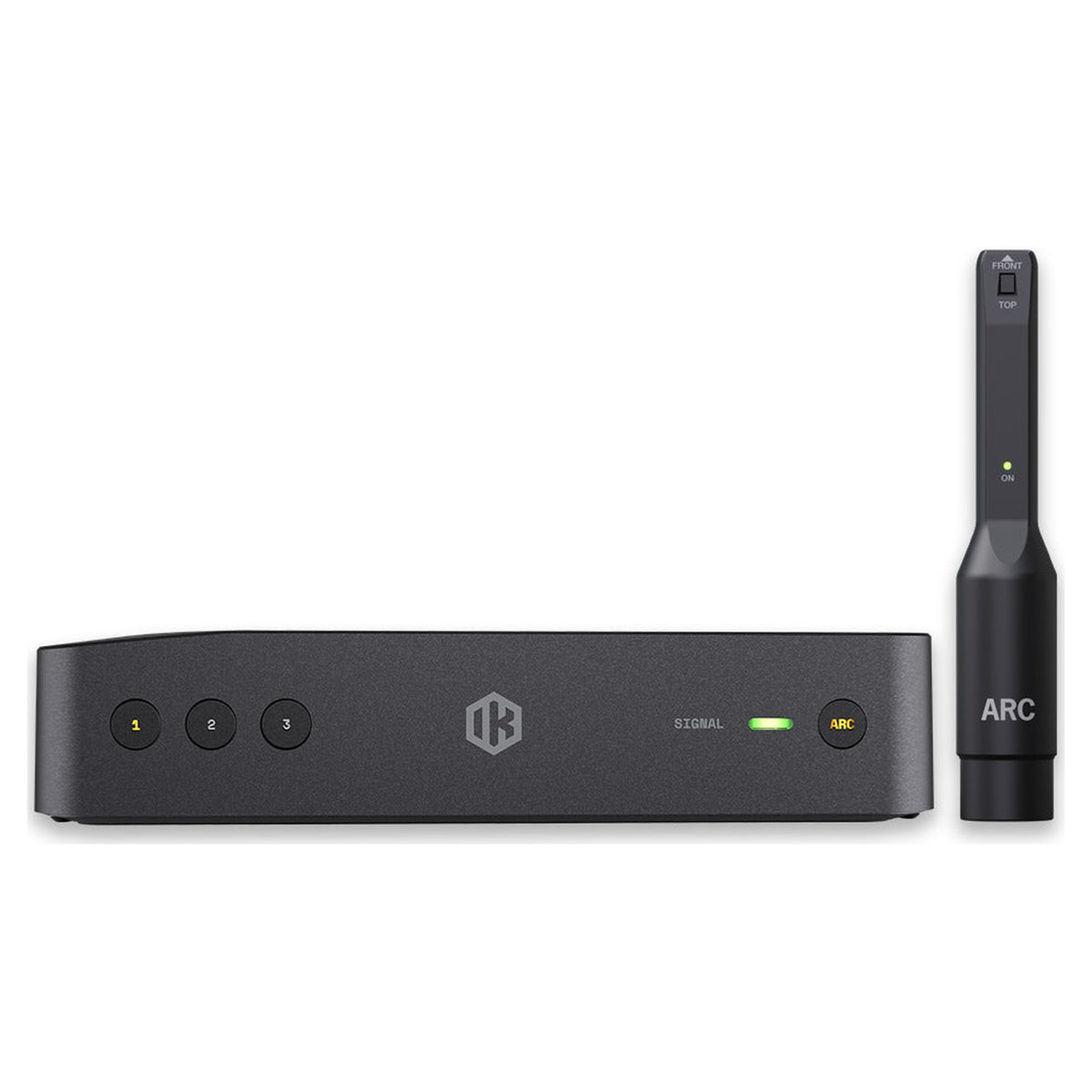 IK Multimedia ARC Studio+, front panel with ARC measurement microphone