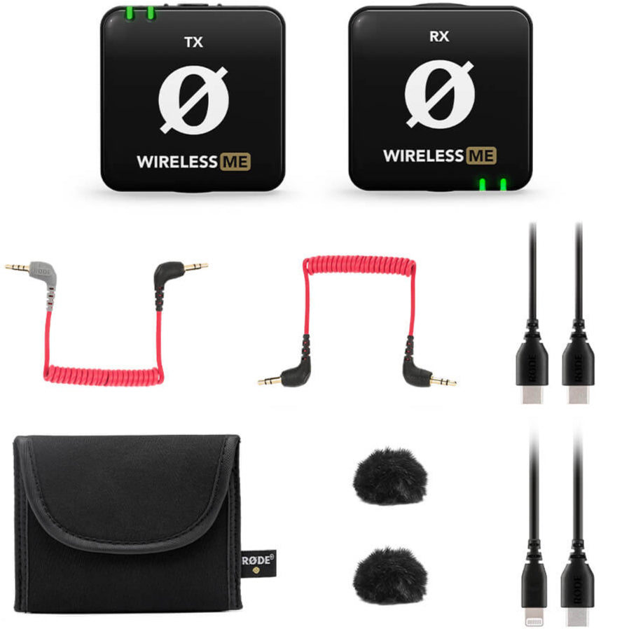 Rode Wireless ME Dual creator wireless microphone system in black, compact with dual transmitters and receiver for professional audio recording