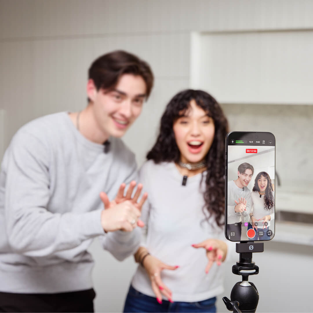 Rode Wireless Micro USB-C creator wireless microphone system with compact transmitter and receiver on a white background