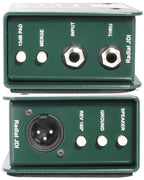 Radial Engineering JDI mono DI box with stacked connectors and metal housing, ideal for professional audio instrument connections
