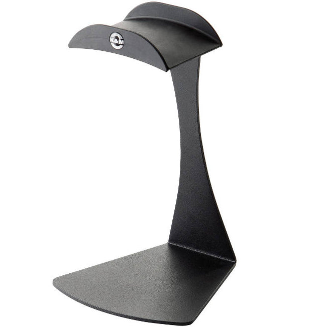 K&M 16075 headphone stand, lifestyle setup, in black