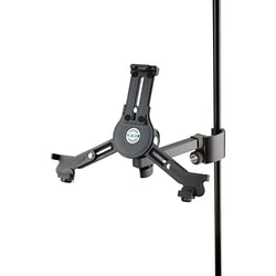 K&M 19791 multimedia microphone stand with adjustable arm and sturdy base, designed for professional audio and recording setups.
