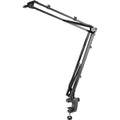K&M 23840 microphone desk arm, hero full view with desk clamp