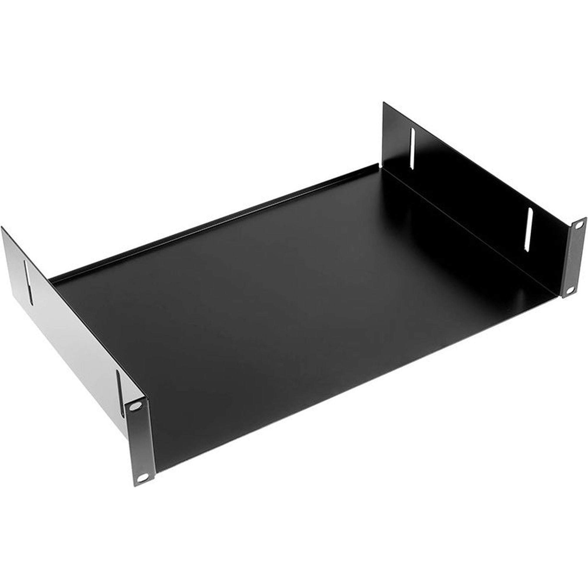 K&M 28482 19-inch Rack Shelf 2U for mounting equipment in server racks, black metal with mounting brackets