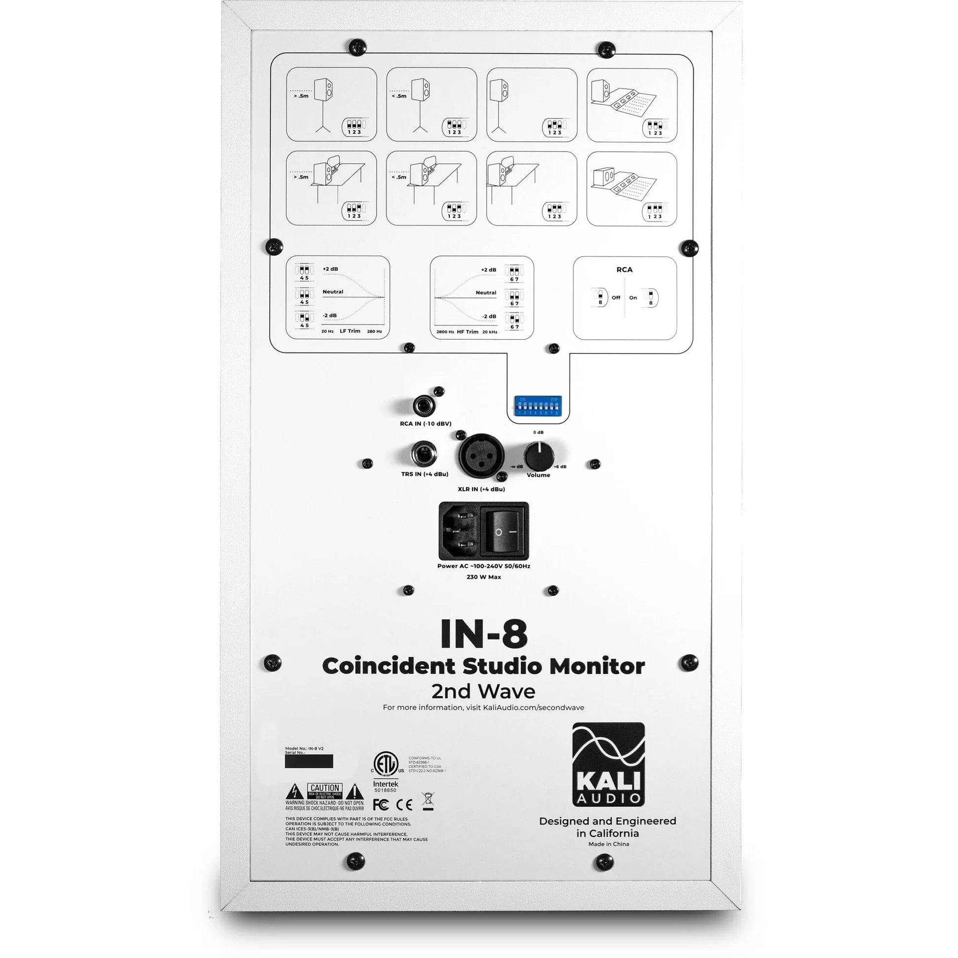 Kali Audio IN-8 V2 active nearfield monitors, in black, front view, close-up