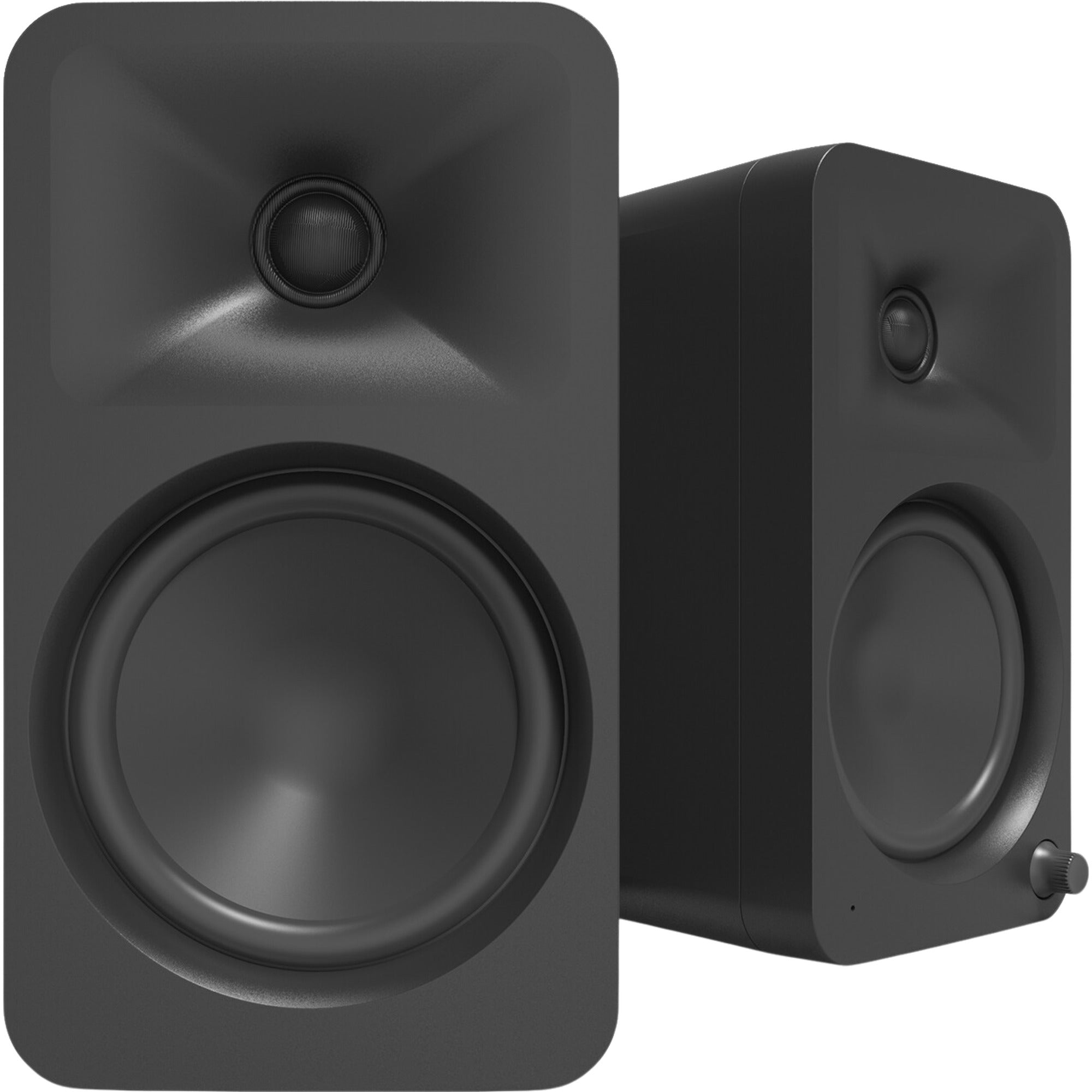 Kanto Audio Ora 4 desktop speakers, hero shot in black