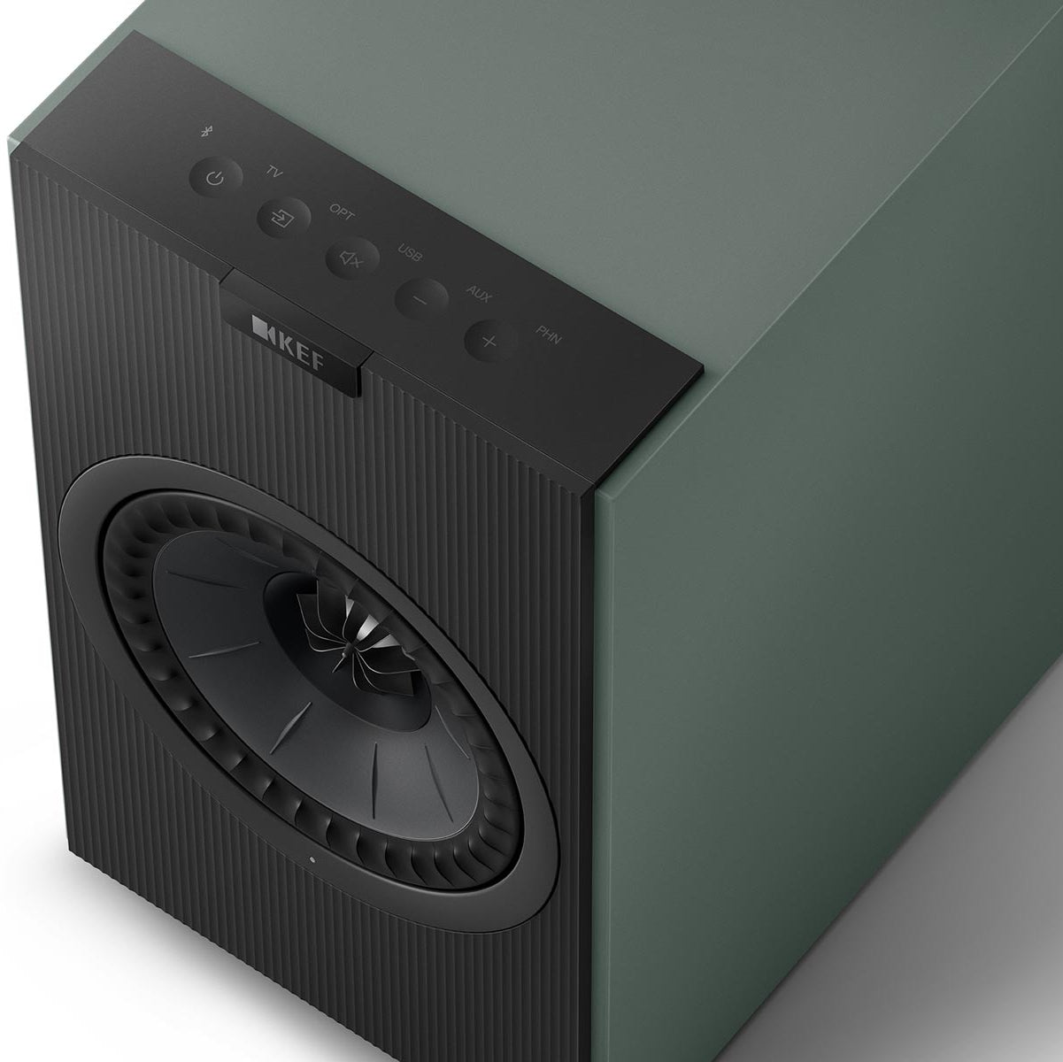 KEF Coda W active bookshelf speakers, detail view.