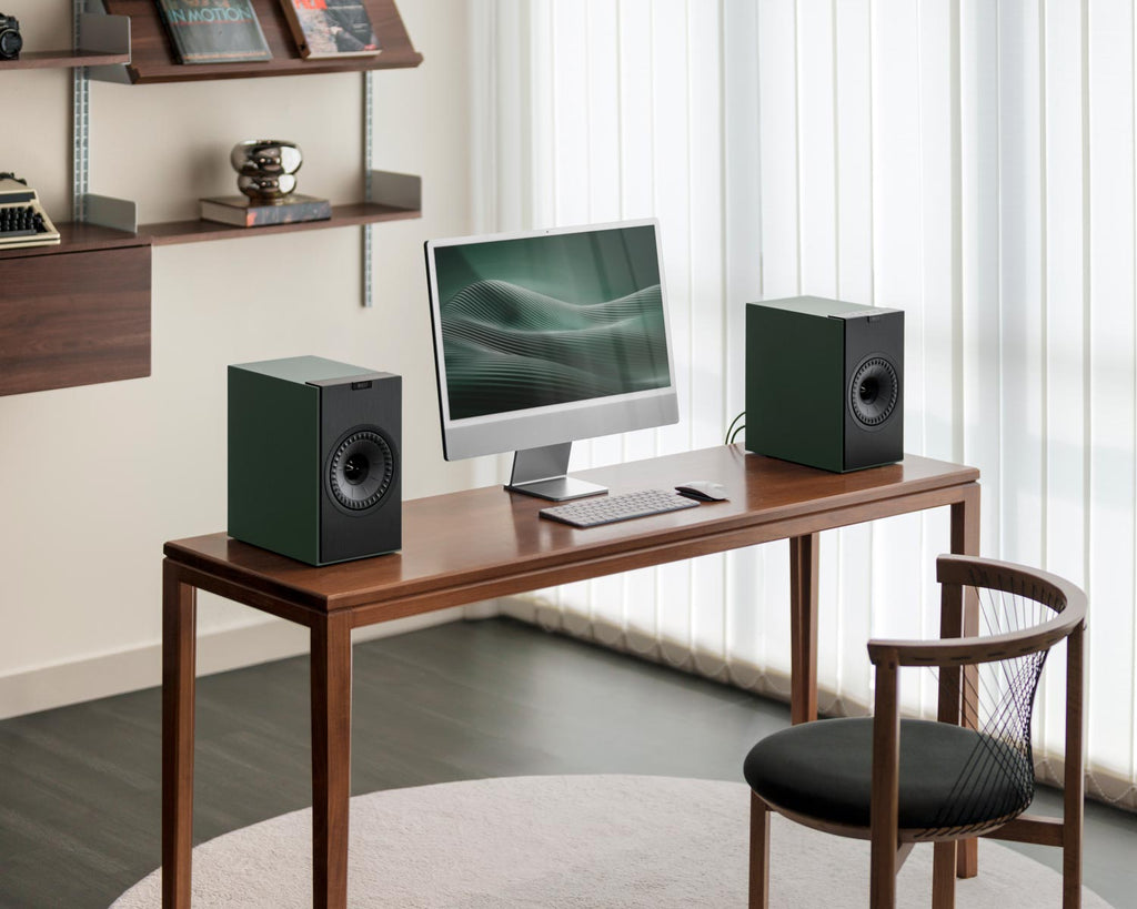 KEF Coda W active bookshelf speakers, detail view.