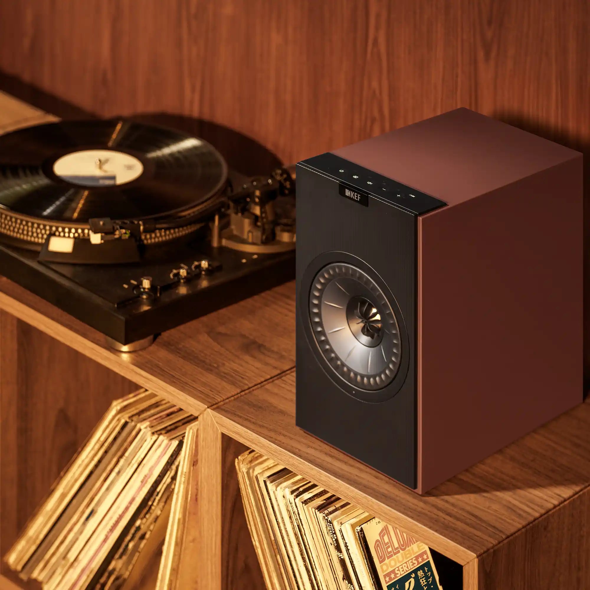 KEF Coda W active bookshelf speakers, lifestyle.