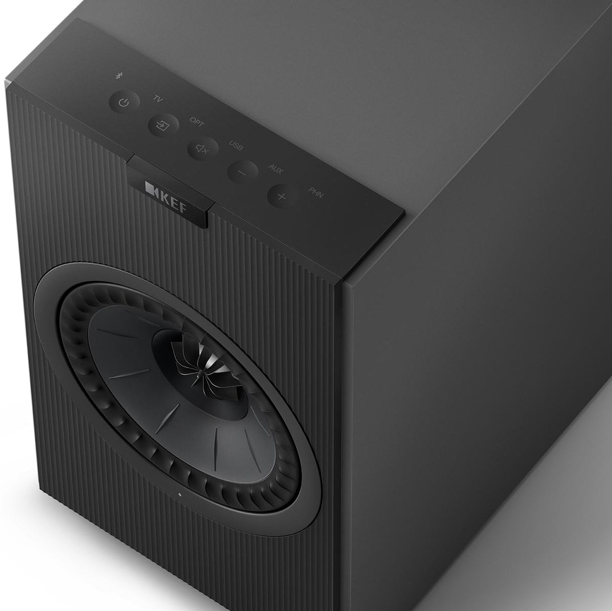 KEF Coda W active bookshelf speakers, detail view.
