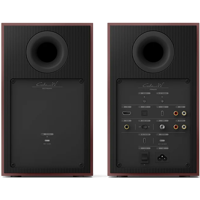 KEF Coda W active bookshelf speakers, detail view.