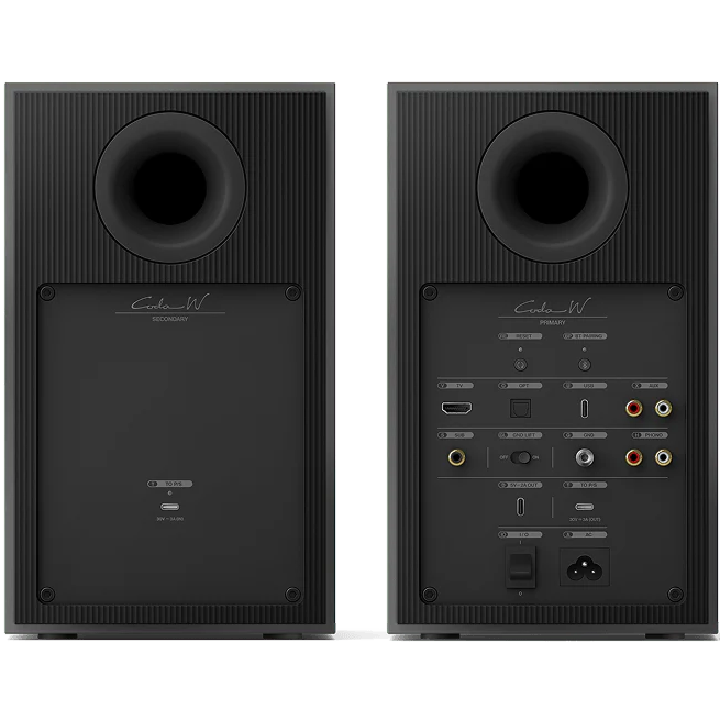 KEF Coda W active bookshelf speakers, detail view.