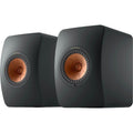 KEF LS50 Wireless II wireless speakers with sleek black cabinets and advanced audio drivers, designed for high-quality sound.