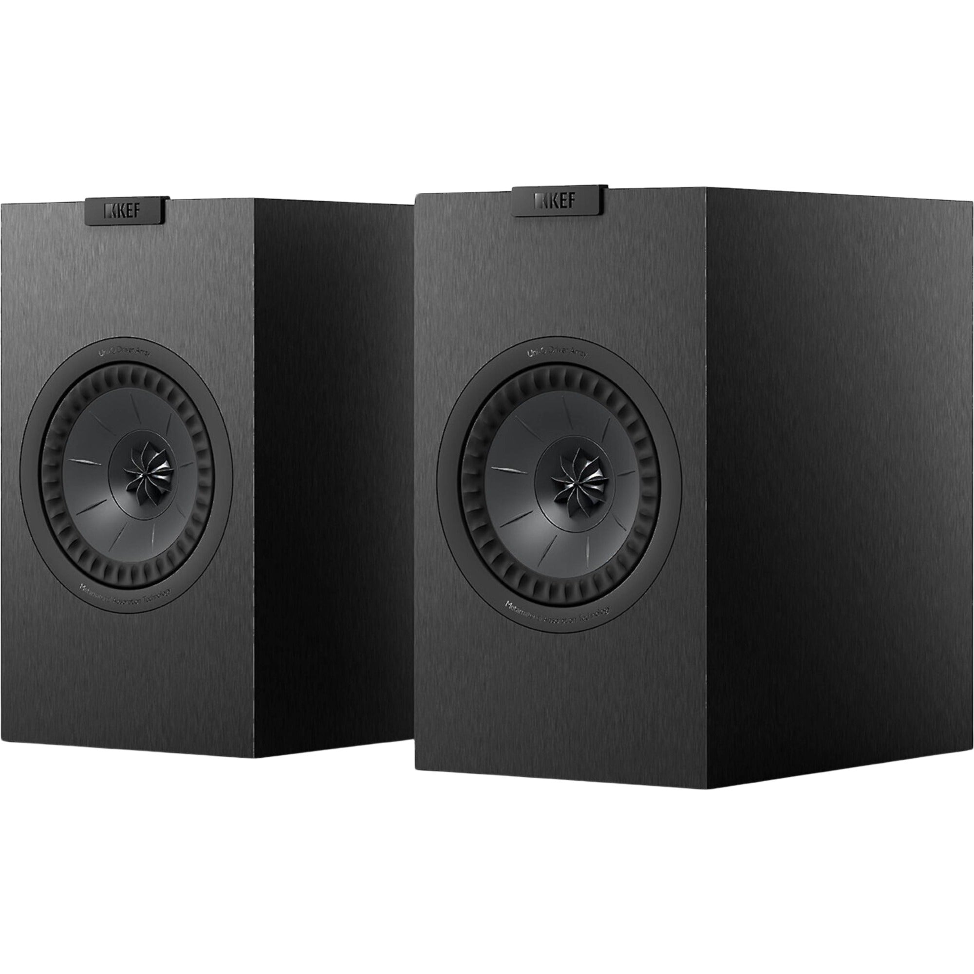 KEF Q3 Meta passive bookshelf speakers shown with sleek black cabinets and stylish design for high-quality audio.