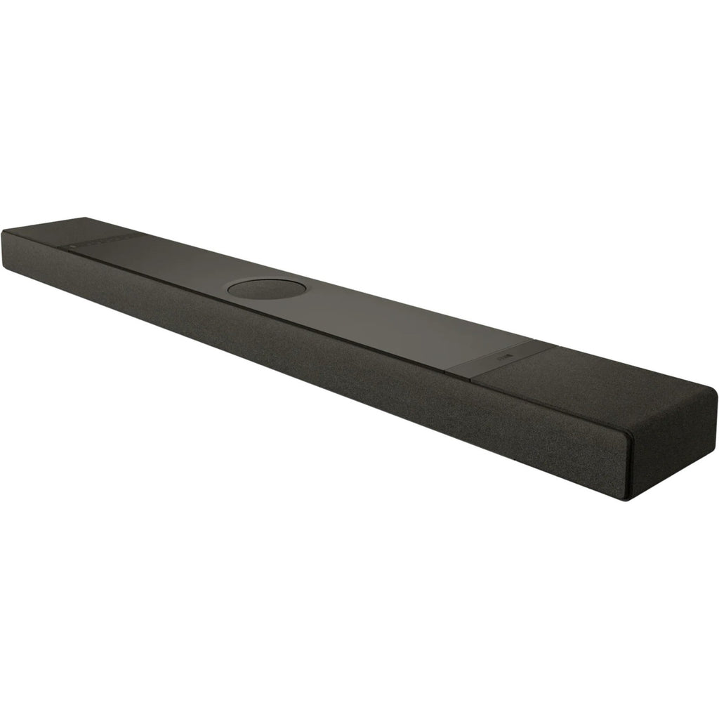 KEF XIO soundbar with sleek black design and multiple speaker drivers for high-quality TV audio.