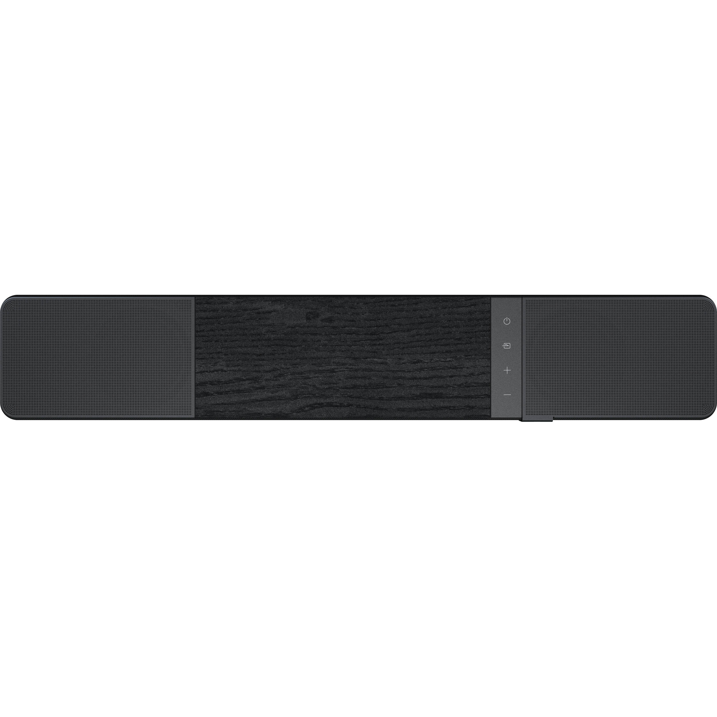 Klipsch Flexus Core 100 soundbar, top with wood panel and controls.