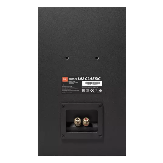 JBL L52 Classic passive bookshelf speakers back panel showing input terminals and connection ports.