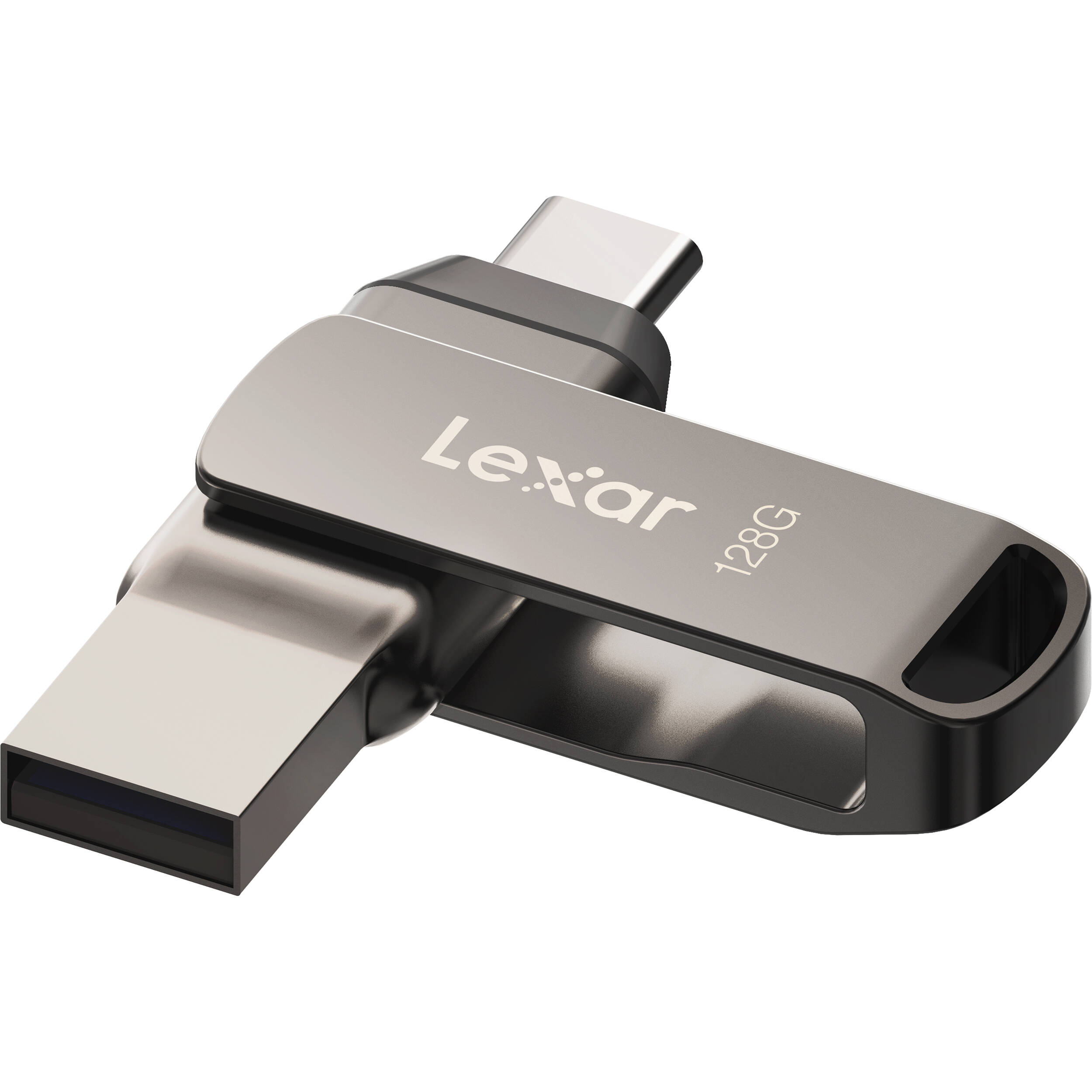 Lexar JumpDrive Dual Drive D400 USB stick, angle showing USB-C connector