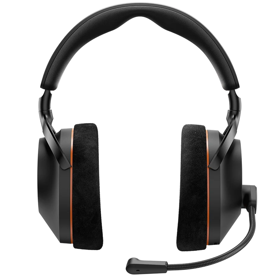 Black Beyerdynamic MMX 230 Wireless gaming headphones with over-ear design and adjustable headband, front view image.