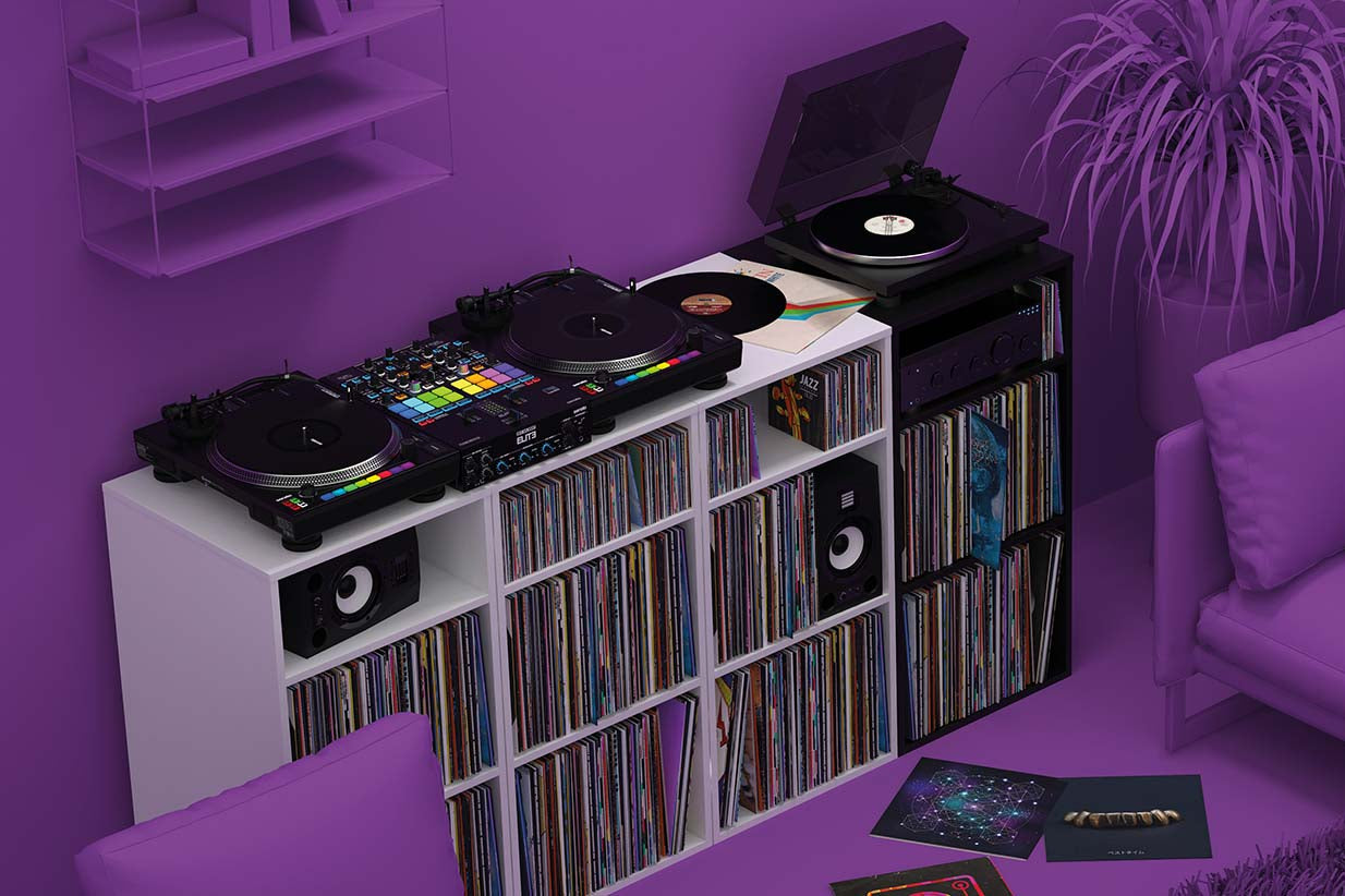Glorious Modular Mix Rack DJ furniture with adjustable compartments and sturdy metal frame, designed for professional DJ setups.