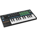 Nektar Impact LX Mini MIDI keyboard with black keys, compact design, and control knobs on a white background.