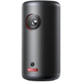 Nebula Capsule 3 portable projector in black showing compact design and lens, ideal for home entertainment and outdoor use.