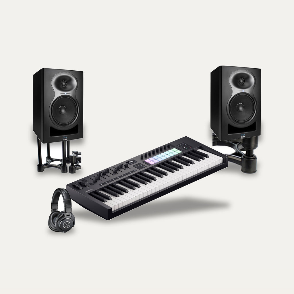 Novation Launchkey 49 MK4 + Kali Audio LP-6 V2 + IsoAcoustics ISO-155 Producer Desk Set – Keyboard Colour Black, Monitor Colour Black